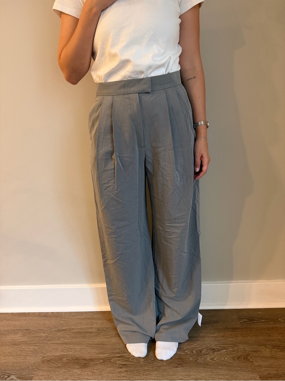 ASOS Gray Wide-Leg High-Waist Trousers